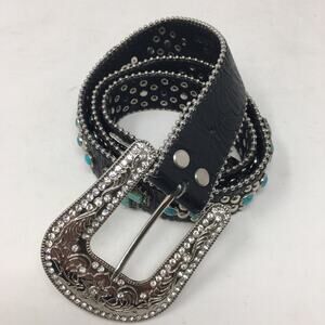 Montana West Black Leather Studded & Embellished Belt 34